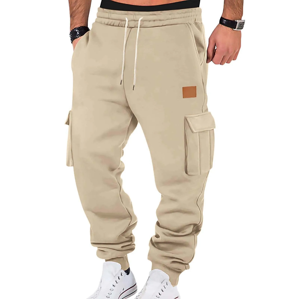 Men's Drawstring Cargo Jogger Pants with Ribbed Cuffs