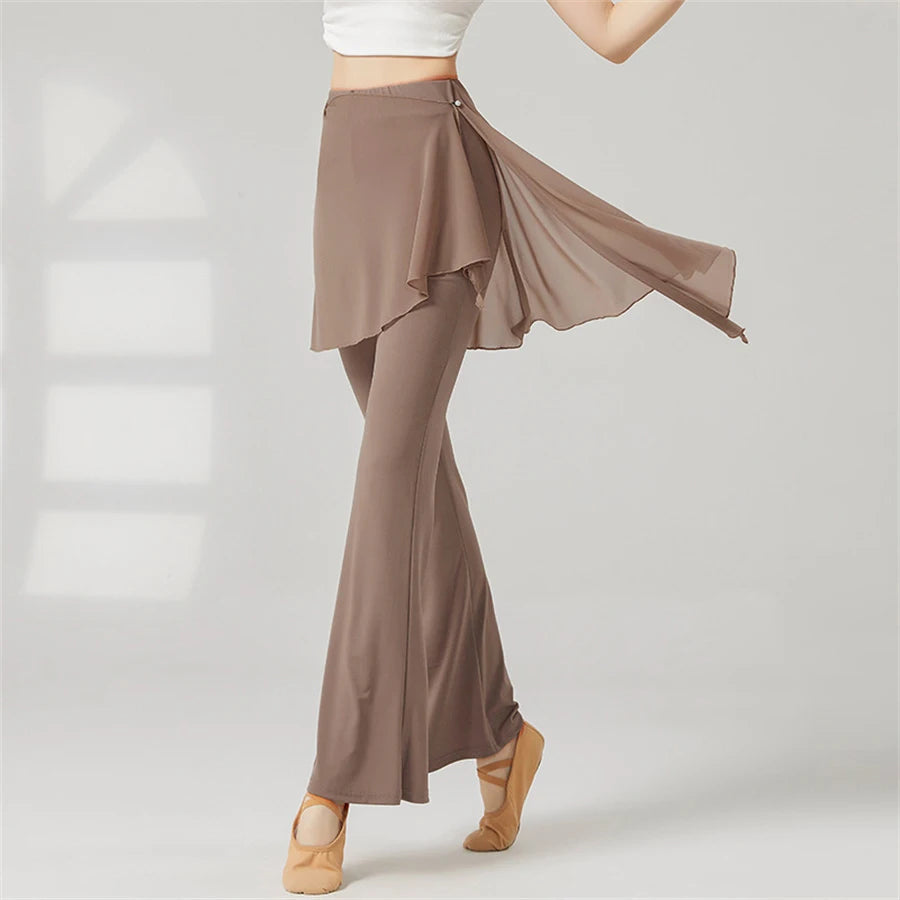Women's Sheer Skirt Overlay Polyester Blend Flared Pants for Dance Practice