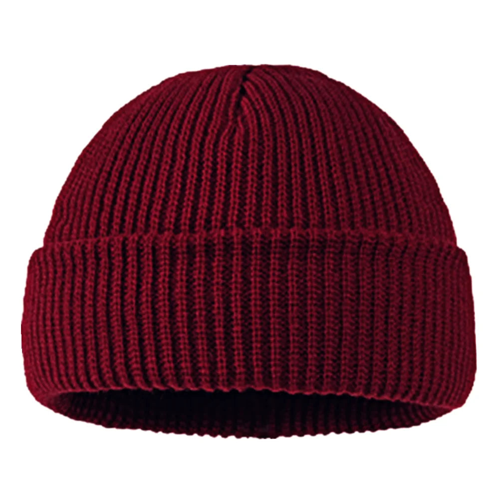 Short Ribbed Knit Beanie with Folded Cuff Shape