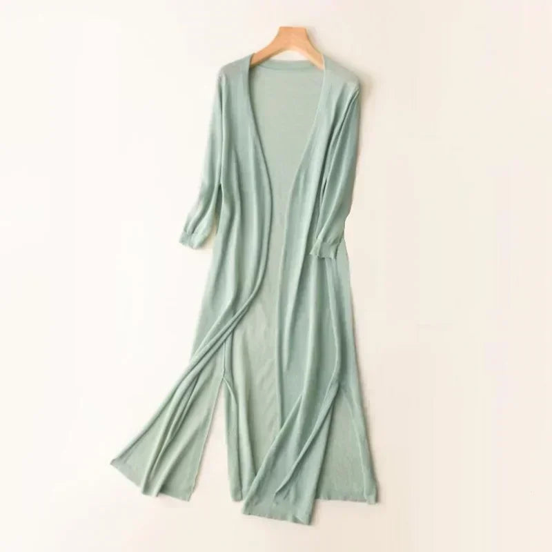 Women's Long Open Front Knit Cardigan Casual Knit Layer