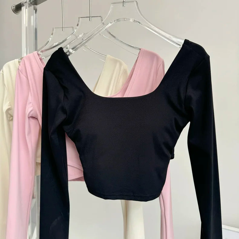 Women's Open Cross Back Long Sleeve Crop Top