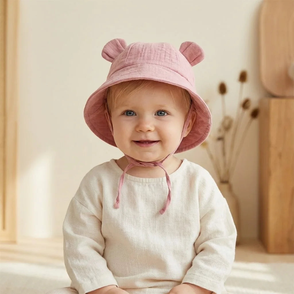 Children's Bucket Hat with Decorative Ears and Chin Ties