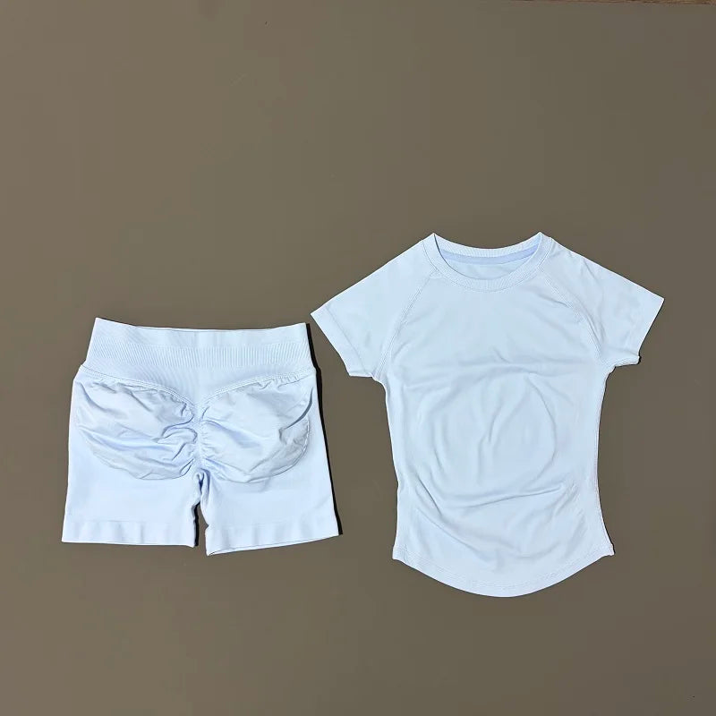 Women's Short-Sleeve Top and Shorts Yoga Set