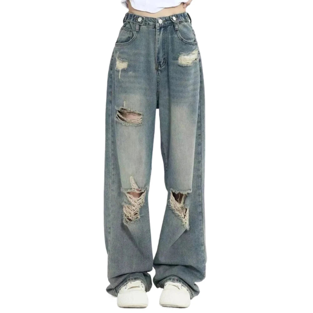 Women's Distressed Wide Leg Denim Jeans For Everyday Outfits