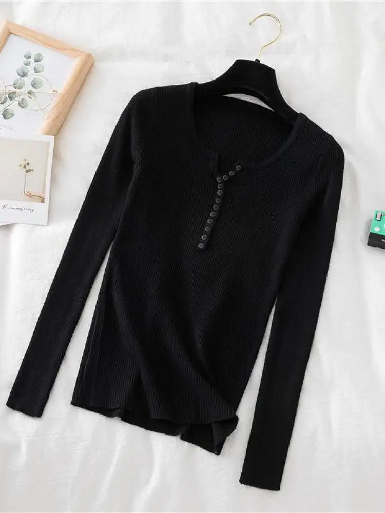 Women's V Neck Short Button Placket Sweater Casual Knit Layer