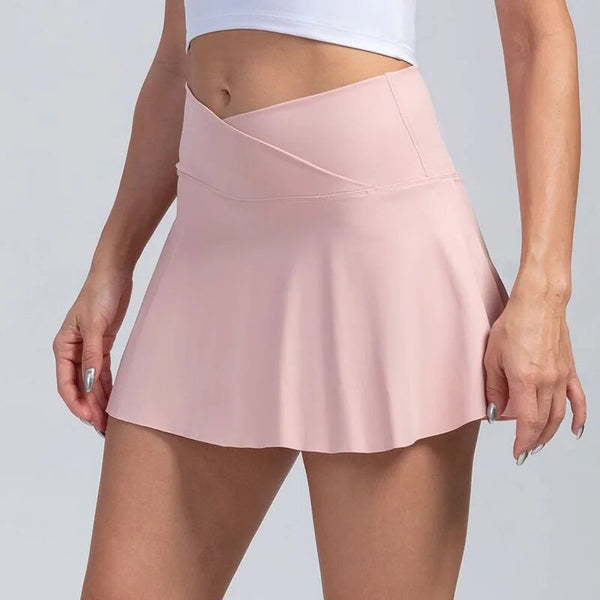 Women Pleated Tennis Skirt With Pockets Shorts Athletic Skirts Crossover Breathable Athletic Golf Skorts Workout Sports Skirts