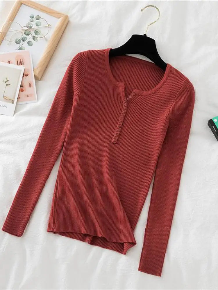 Women's V Neck Short Button Placket Sweater Casual Knit Layer