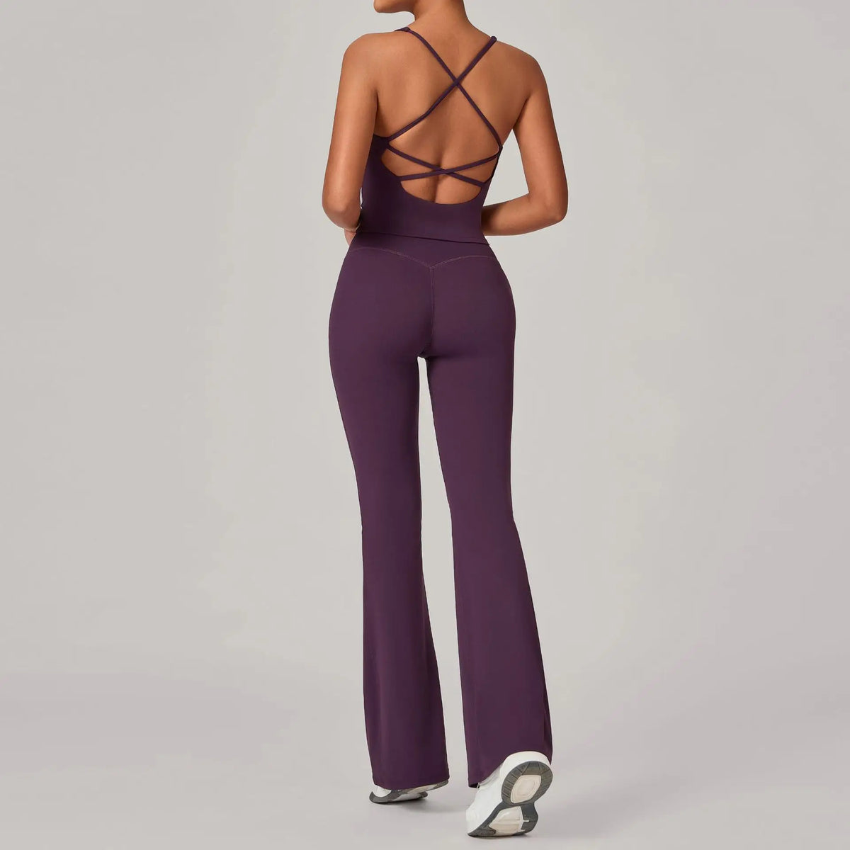 Women's Backless Tank And Flared Pants Yoga Set