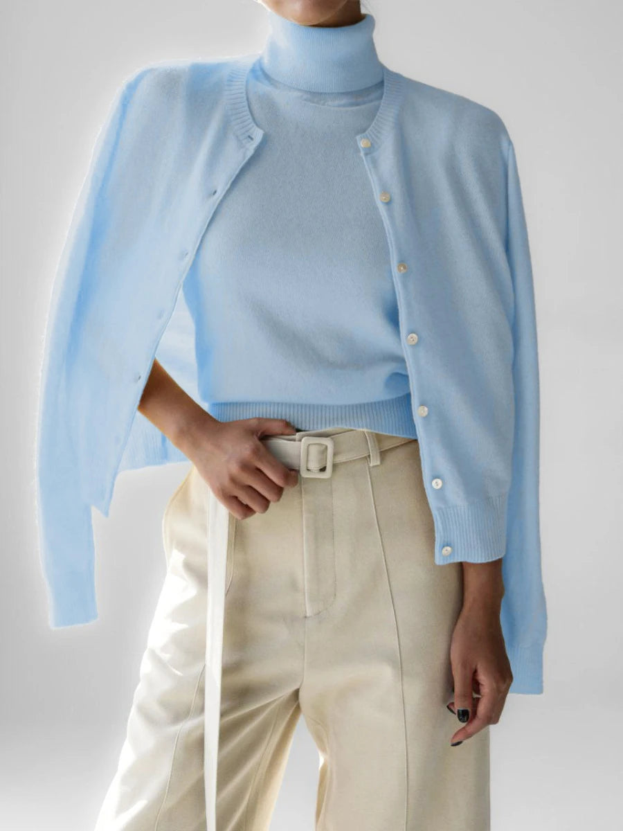 Women's Two Piece Turtleneck Top And Cardigan Clothing Set