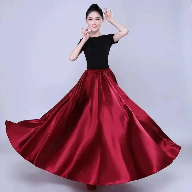 Women's Long Satin-Look Belly Dance Skirt with Separate Top Option