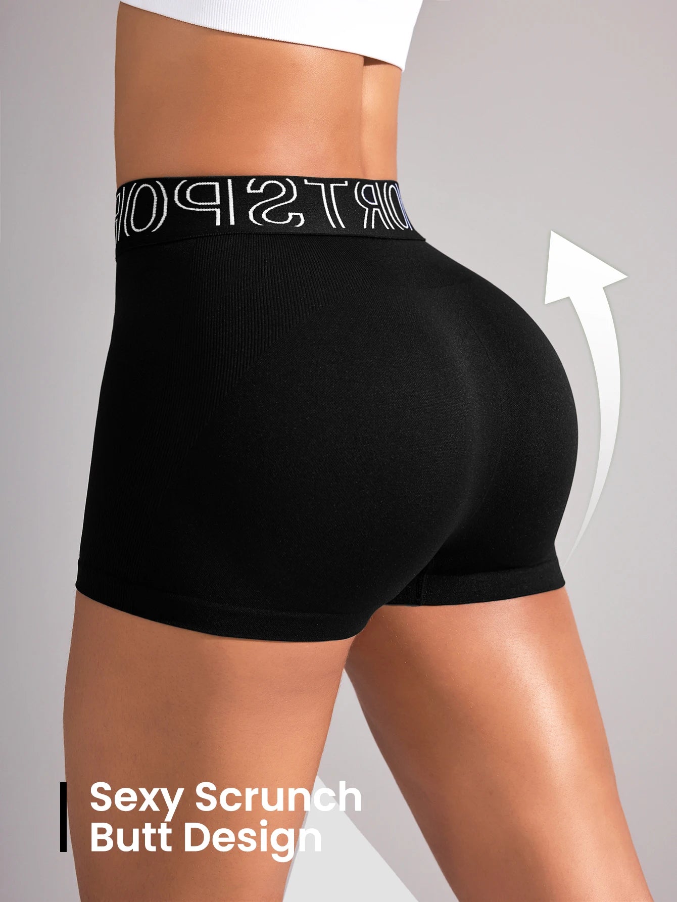 Women's Lettered Waistband Nylon Blend Shorts for Yoga and Fitness