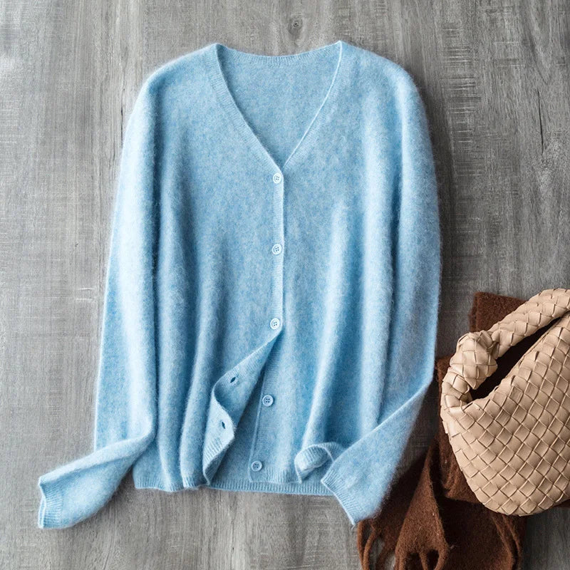 Women's V Neck Full Button Front Cardigan Casual Knit Layer