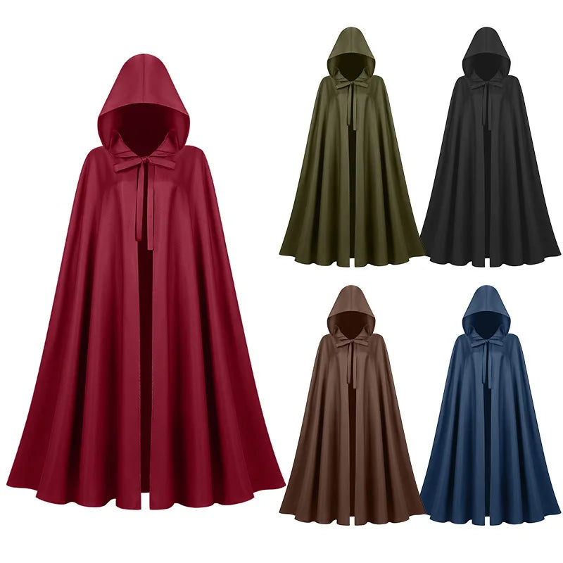 Long Hooded Tie Front Cape for Layering over Outfits