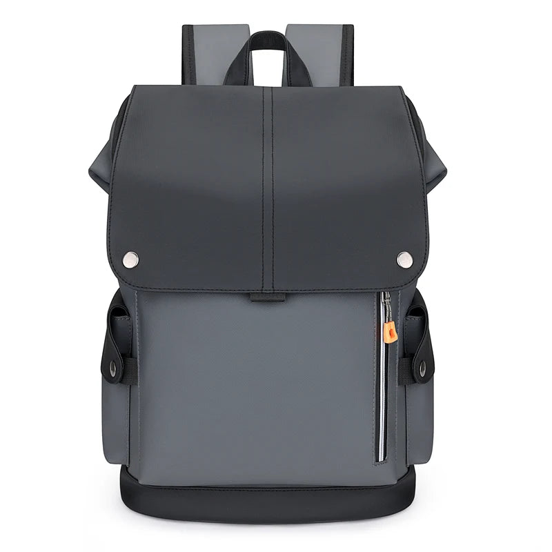 Men's Flap Backpack with Contrasting Panels and Buckle Strap Details