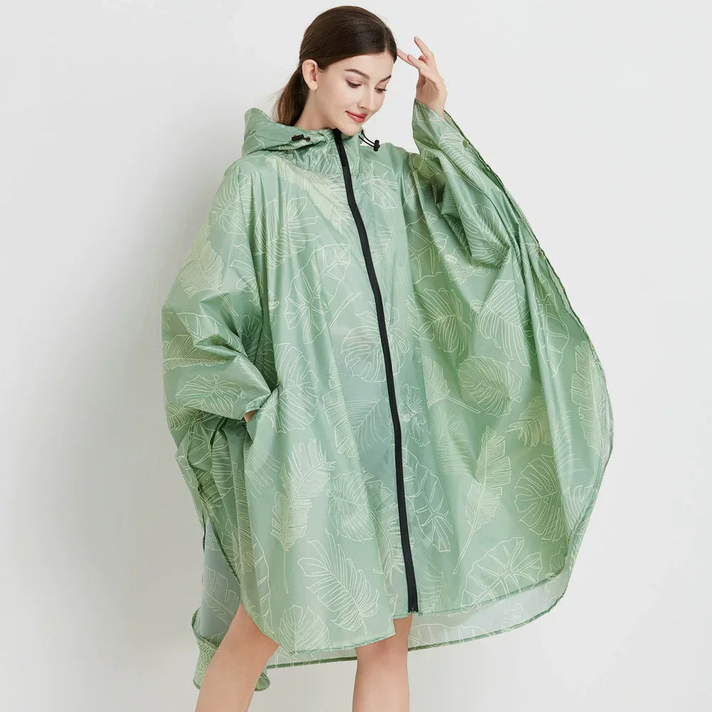 Hooded Printed Poncho for Layering over Tops and Dresses