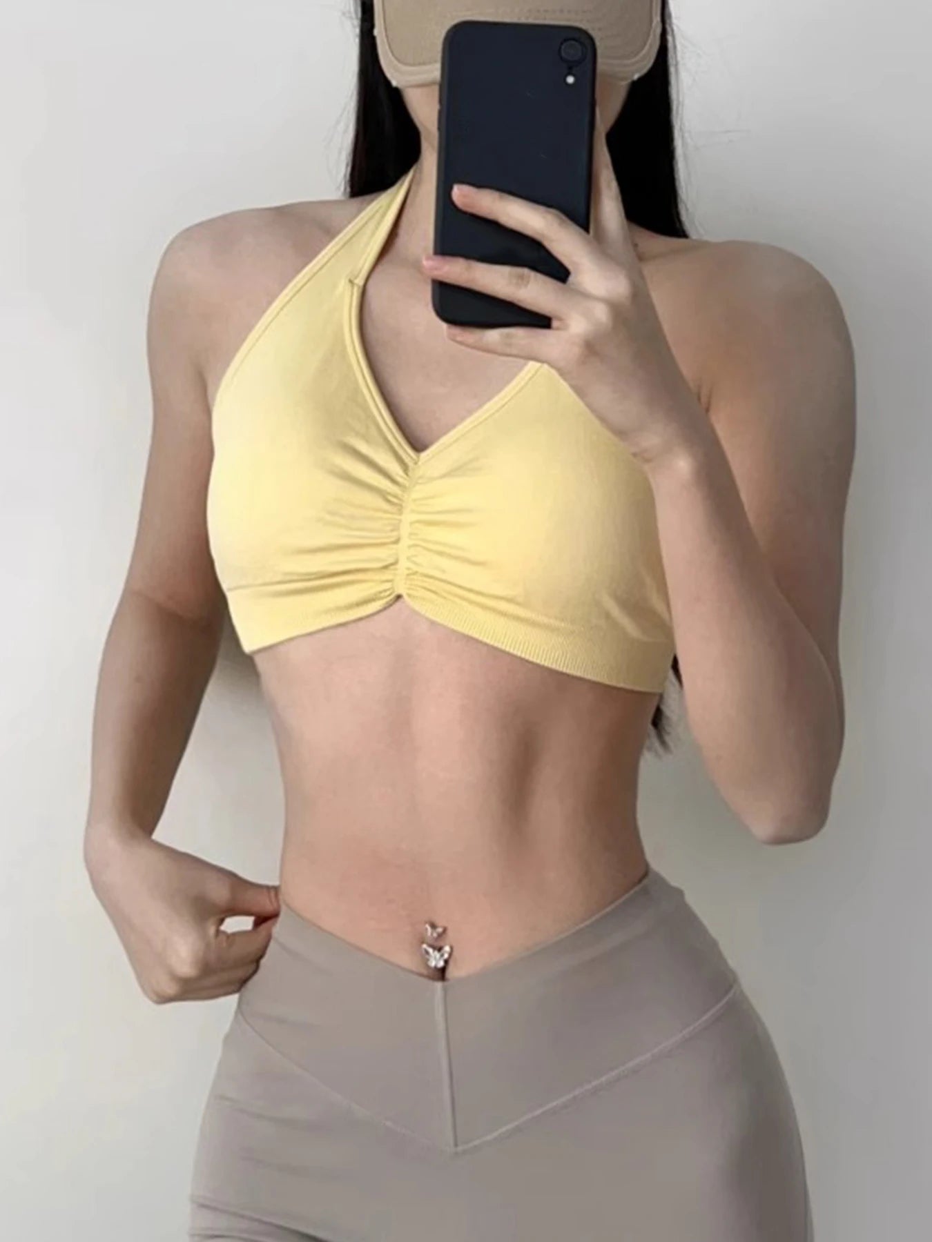 Women's Ruched Halter Neck Sports Bra