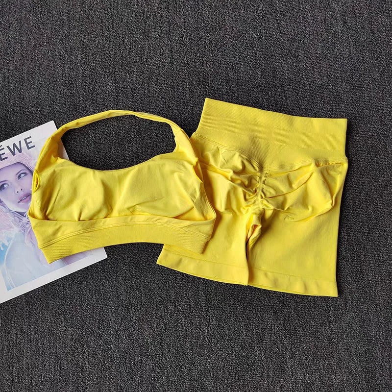 Women's Halter Bra And Shorts Yoga Set For Workout Outfits
