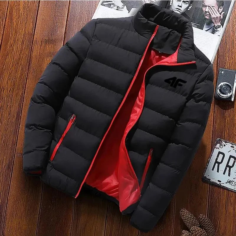 Men's Quilted Stand Collar Zip Front Jacket