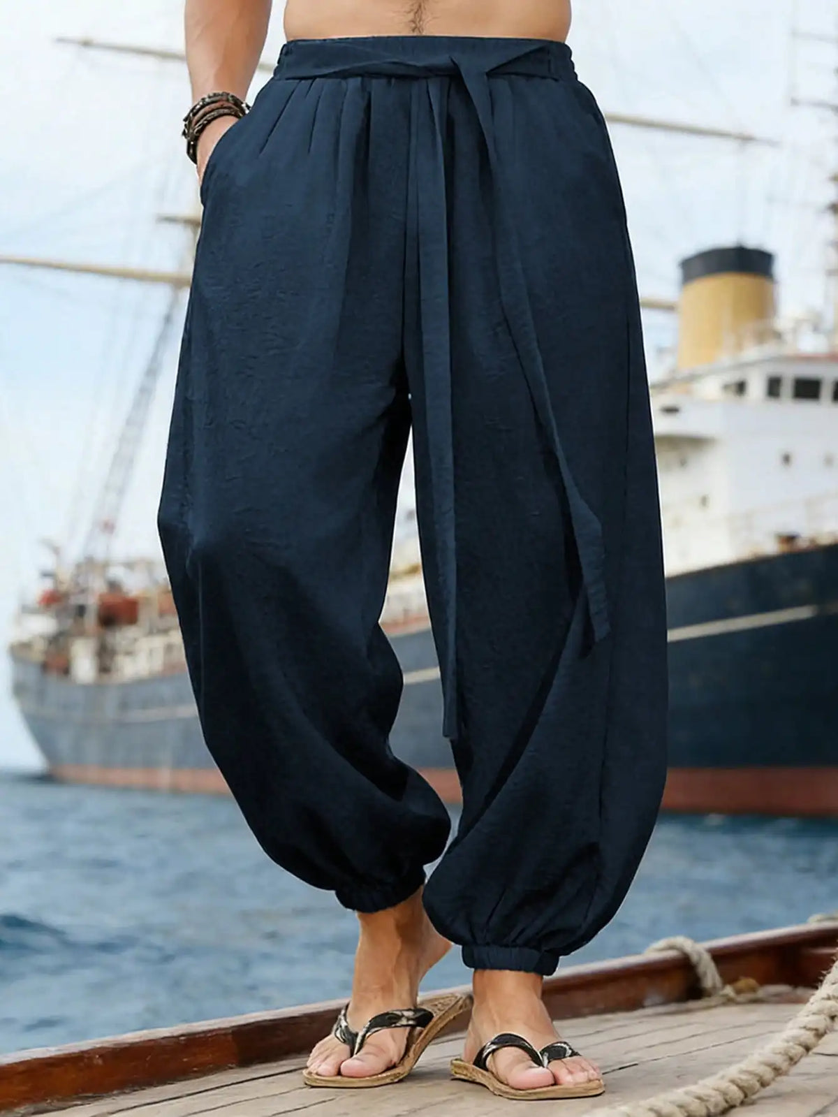 Men's Elastic Waist Loose Fit Casual Pants For Everyday Wear