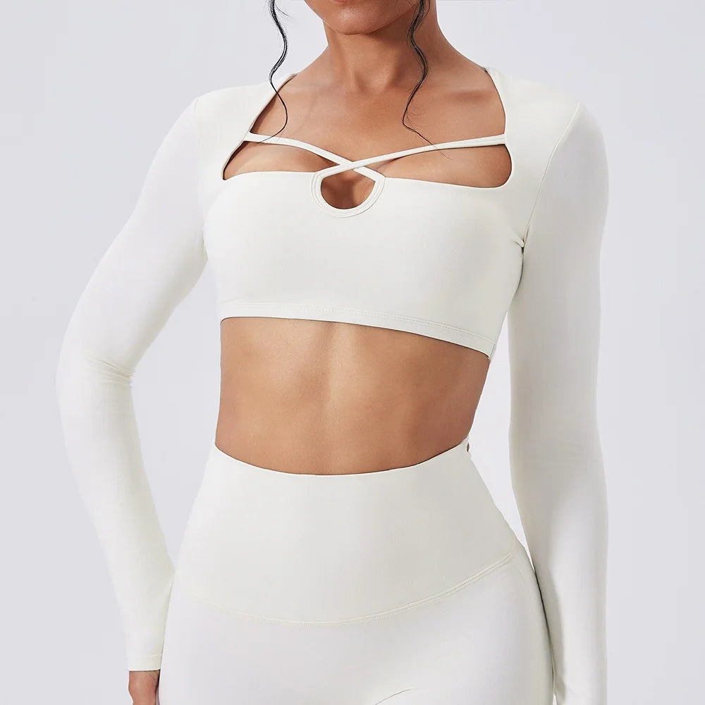 Women's Cutout Long-Sleeve Workout Crop Top