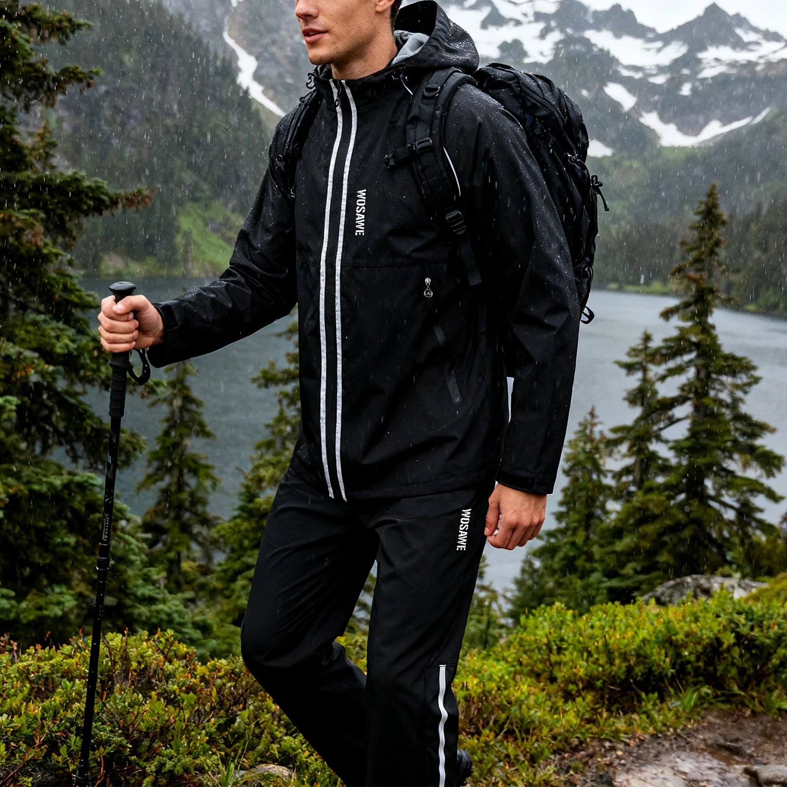 Outdoor Hooded Jacket and Trouser Clothing Set with Style Options