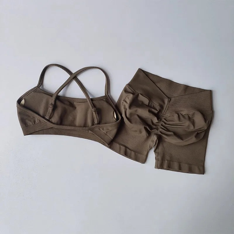 Women's Cross Strap Bra And Shorts Yoga Set