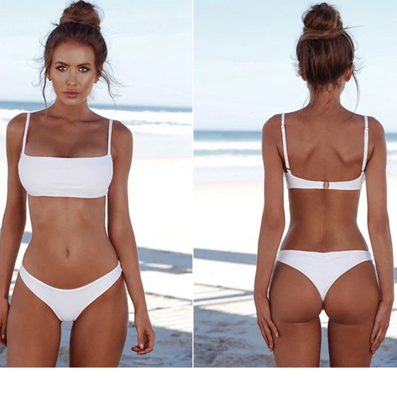 Women's Triangle Bikini Top and High Cut Briefs Swim Set