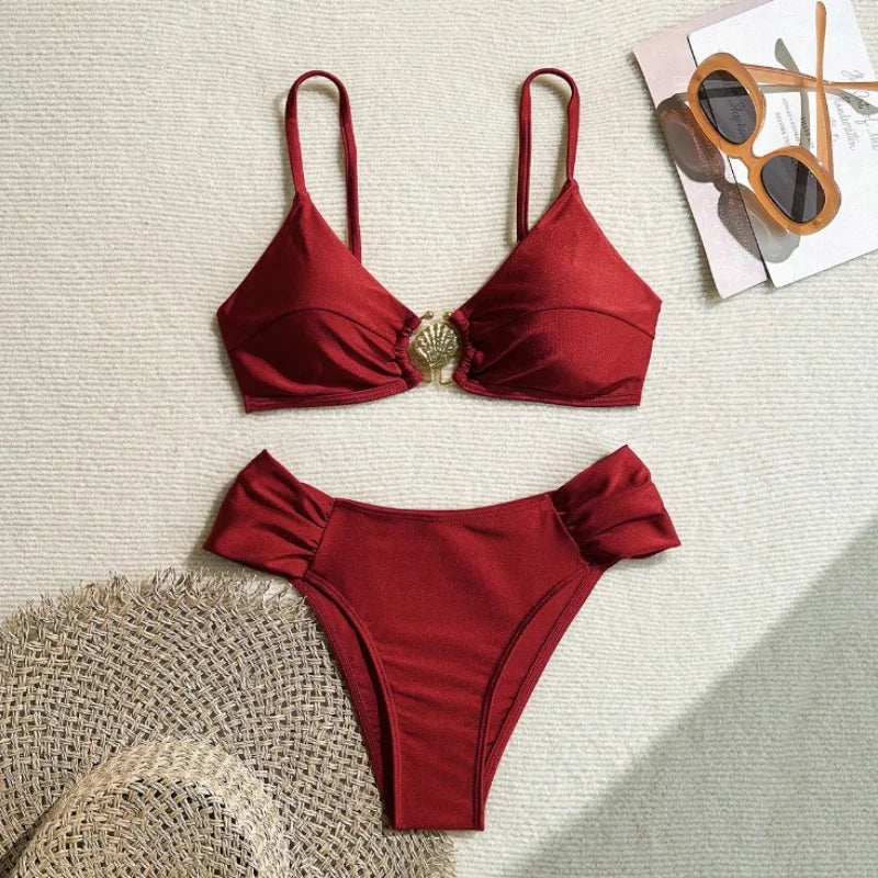 Pleated High Waist Bikini