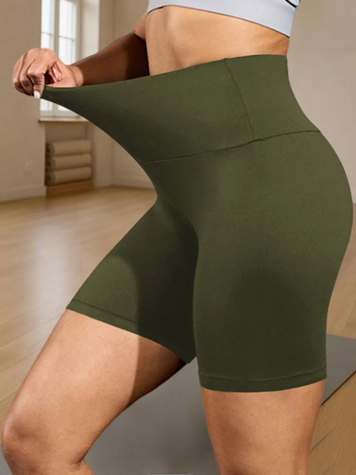 Women's High Waist Polyester Blend Biker Shorts for Yoga and Running