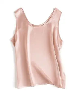 Women's Mulberry Silk Tank Top with Round Neck and Sleeveless Cut