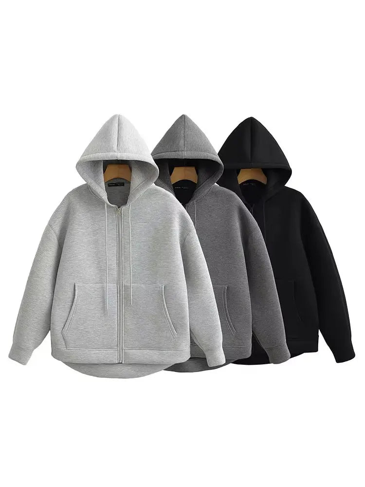 Women's Hooded Long-Sleeve Zip-Front Pocket Jacket