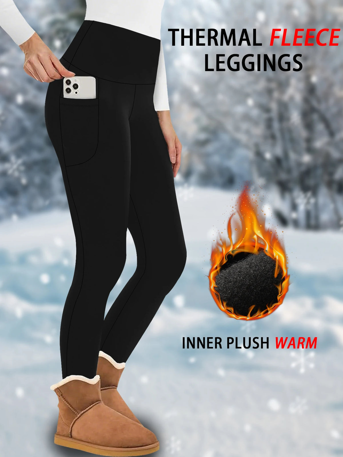 Women's Fleece Lined Side Pocket Full Length Leggings