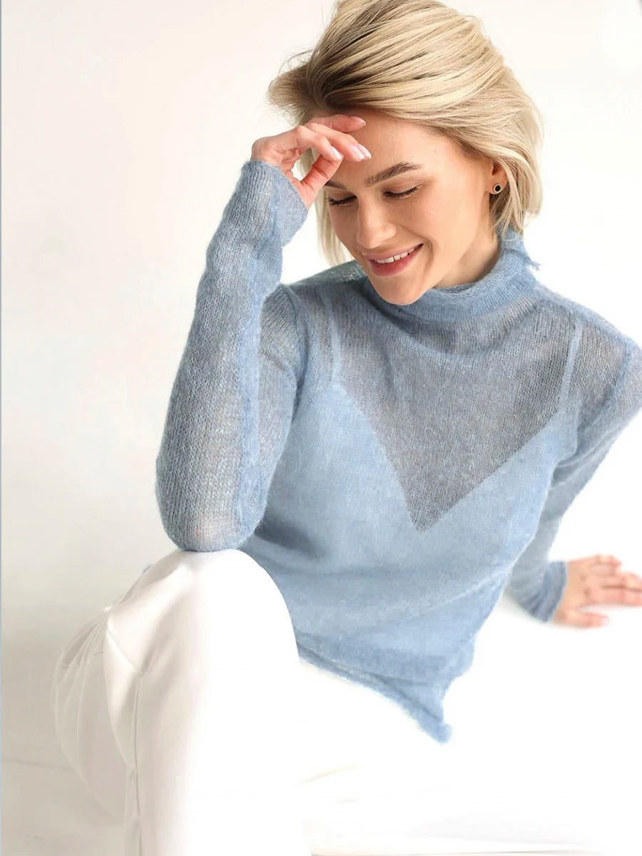 Women's Mixed Neck Long Sleeve Knit Sweater Casual Knit Layer
