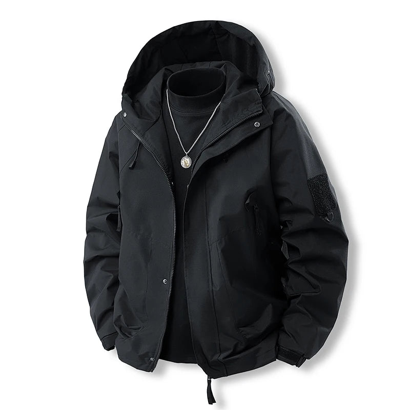 Hooded Zip-Up Windbreaker Jacket with Adjustable Cuffs for Outdoor Wear