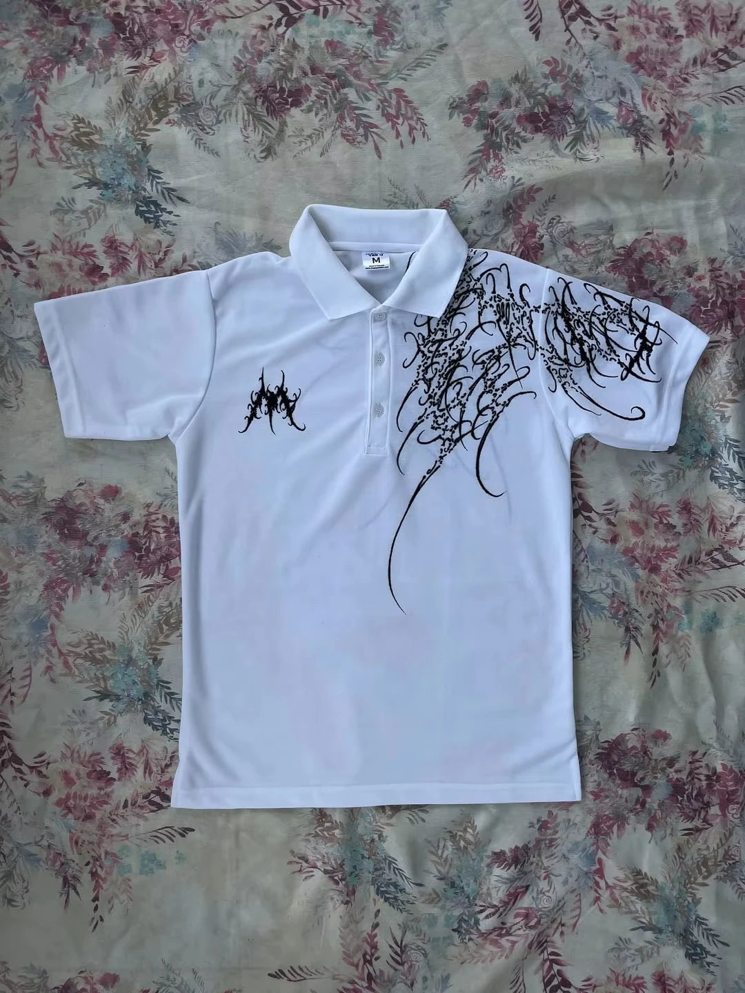 Graphic Short Sleeve Collared Casual Polo Shirt with Button Placket