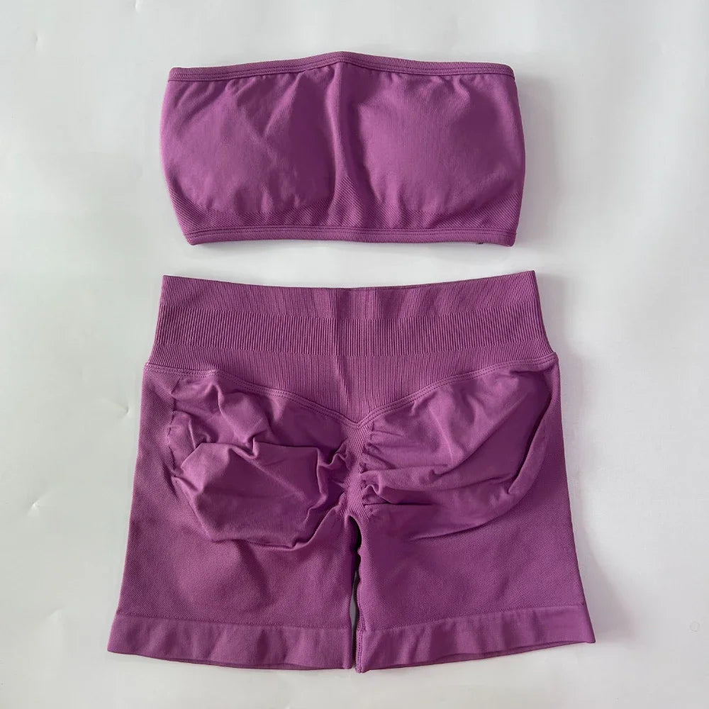 Women's Bandeau Top and Shorts Workout Set
