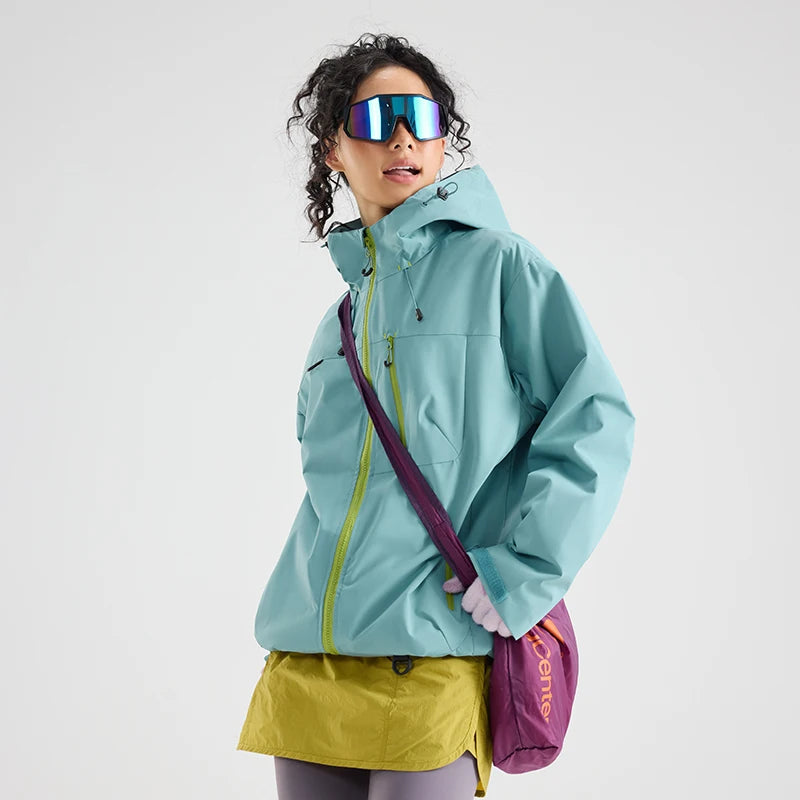 Hooded Long Sleeve Full Zip Outdoor Hiking Jacket with Pockets