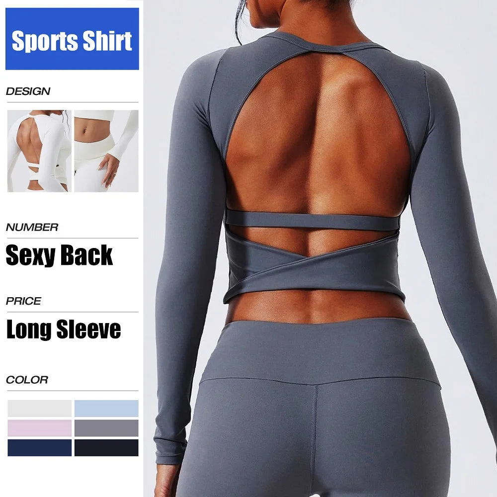 Women's Open-Back Long-Sleeve Workout Crop Top