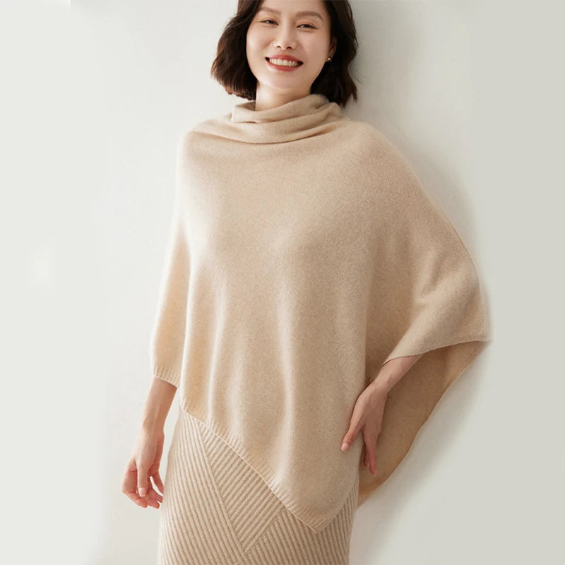 Turtleneck Ribbed Poncho for Layering over Tops and Dresses