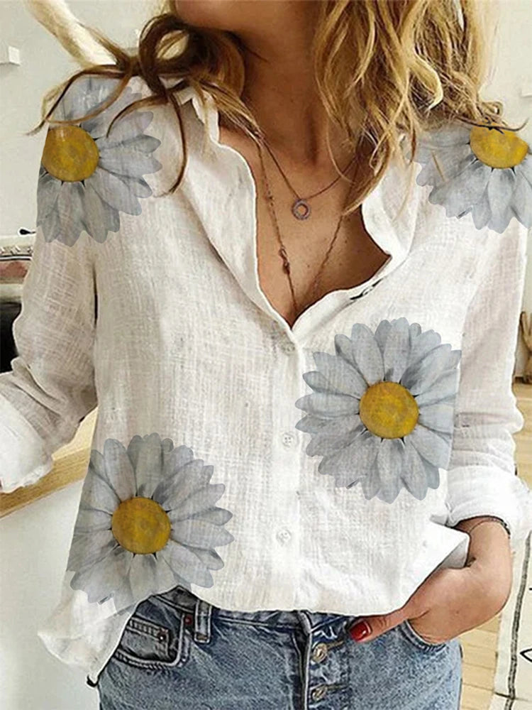 Women's V Neck Long Sleeve Button Front Shirt