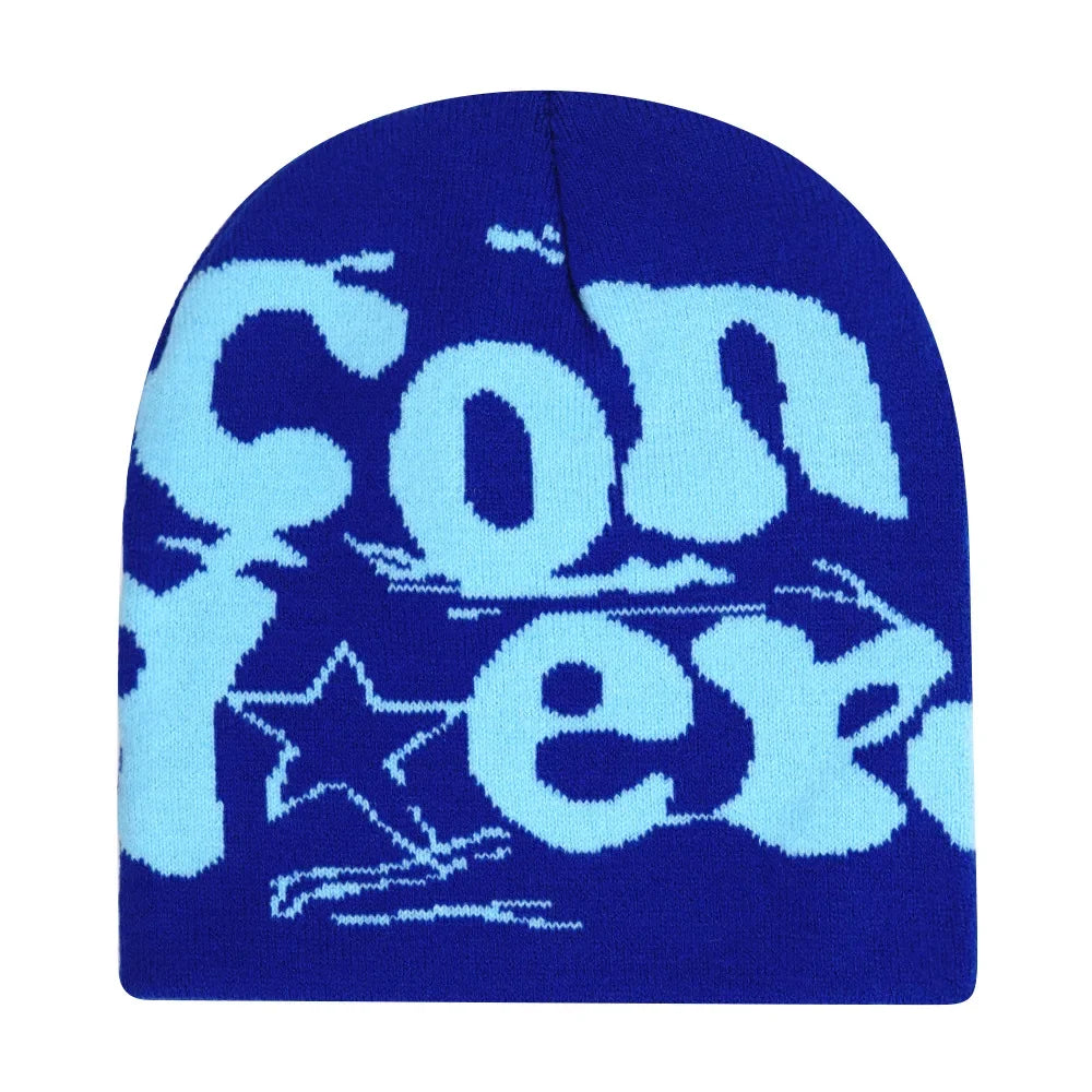 Graphic Knit Beanie with Letter and Pattern Style Options