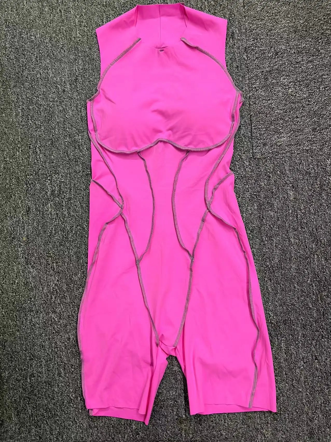 Women's High Neck Open Back Workout Romper with Contrast Seams