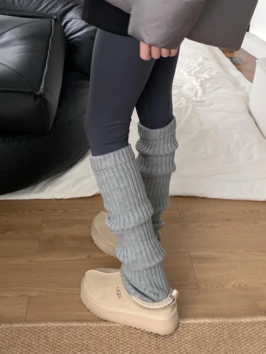Solid Ribbed Leg Warmers with Slouchy Long Tube Shape