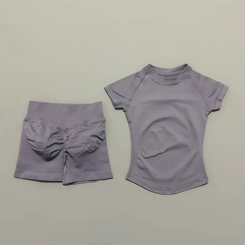 Women's Short-Sleeve Top and Shorts Yoga Set