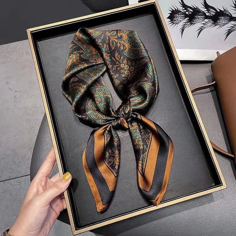 Chain Print Square Scarf with Decorative Border Designs