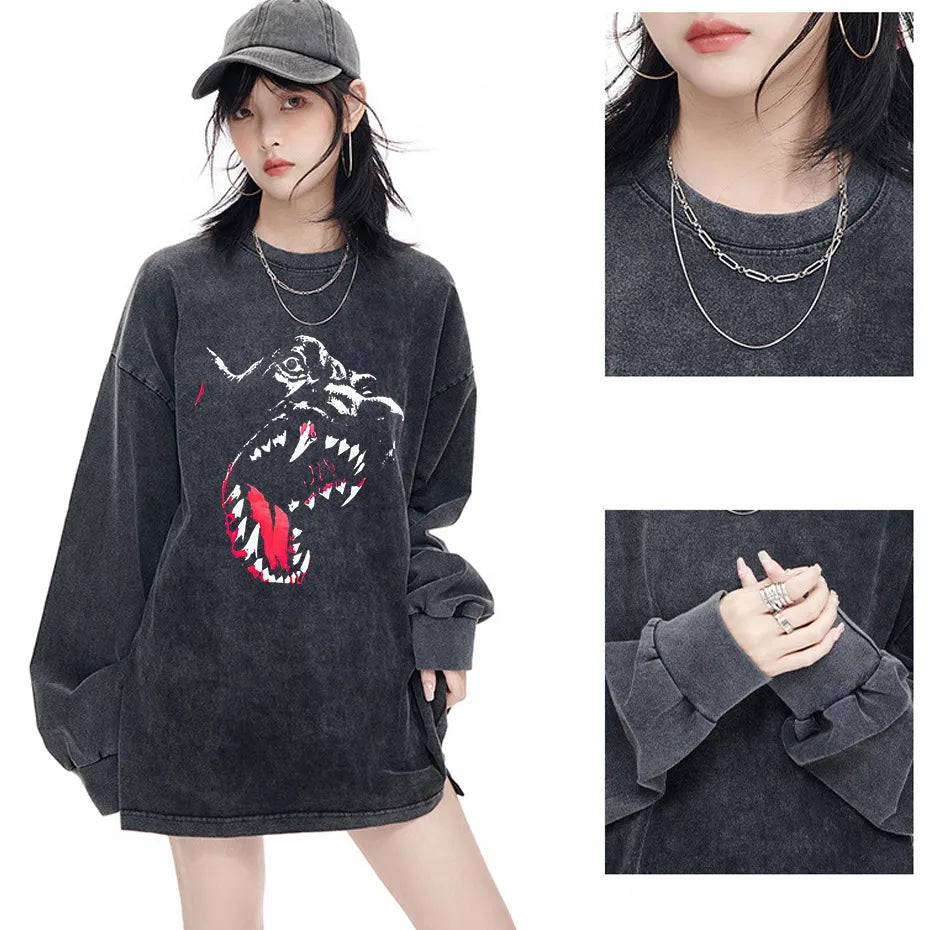 Black Source Vintage Men’s T-Shirt High Street Skull Pattern Acid Wash