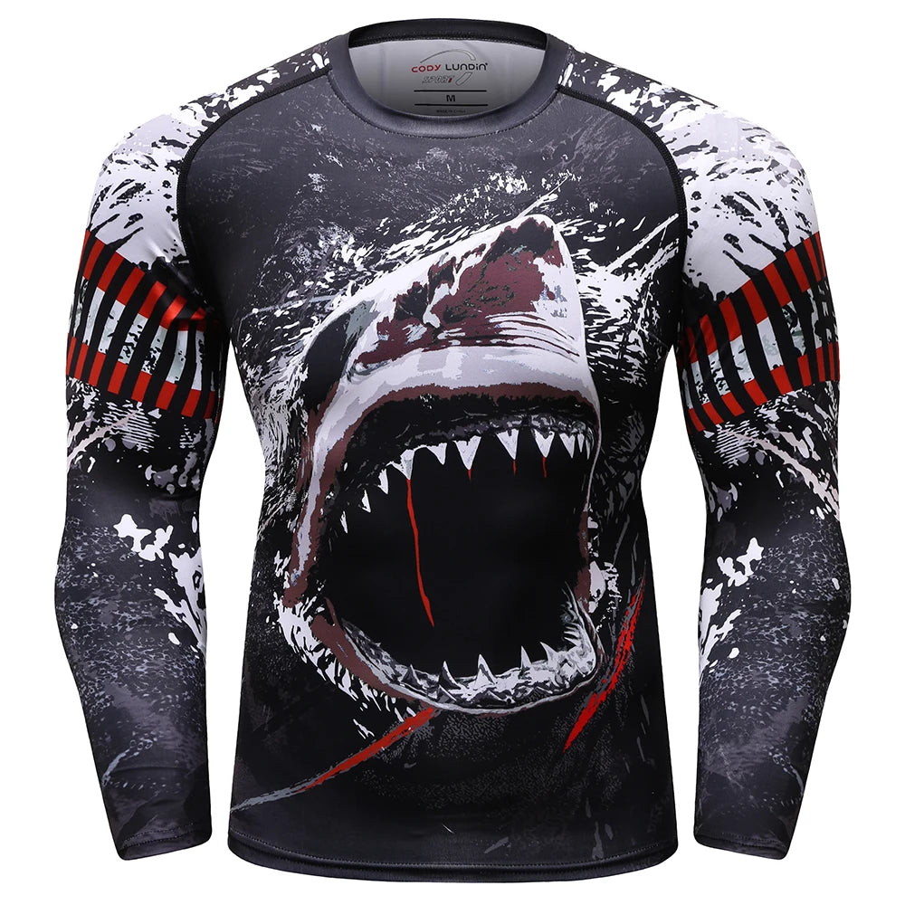 Graphic Long Sleeve Fitted Rash Guard for Training Wear