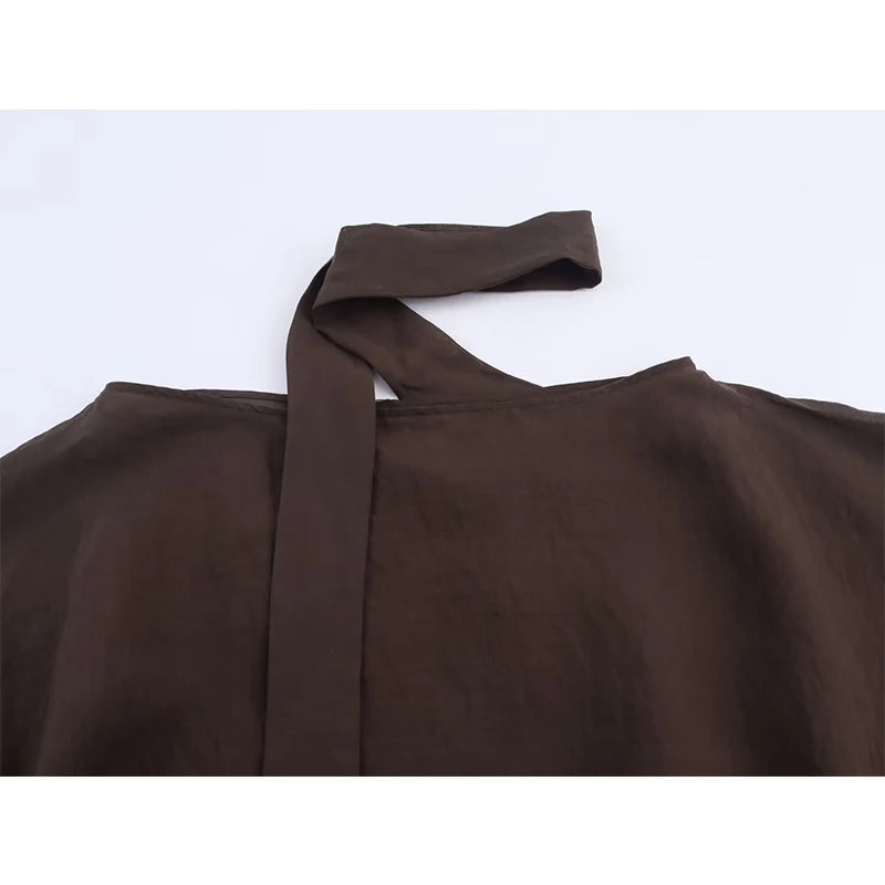 Cropped Stud Trim Cape with Asymmetric Draped Side Panels