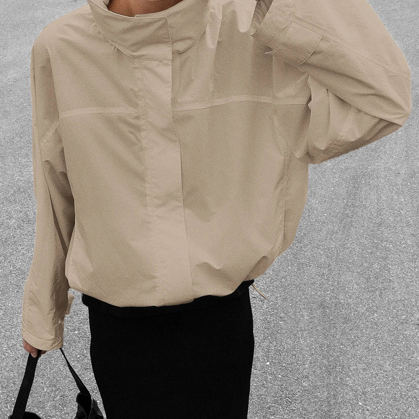 Women's Stand Collar Zip Front Jacket for Layered Outfits