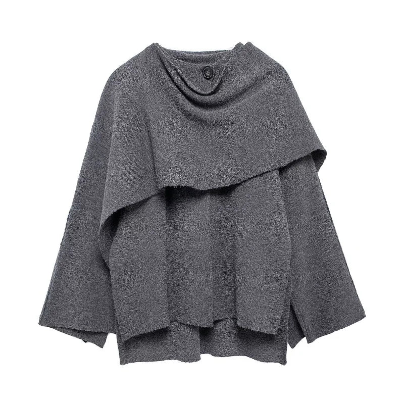 Draped Collar Button Front Poncho for Layering over Outfits